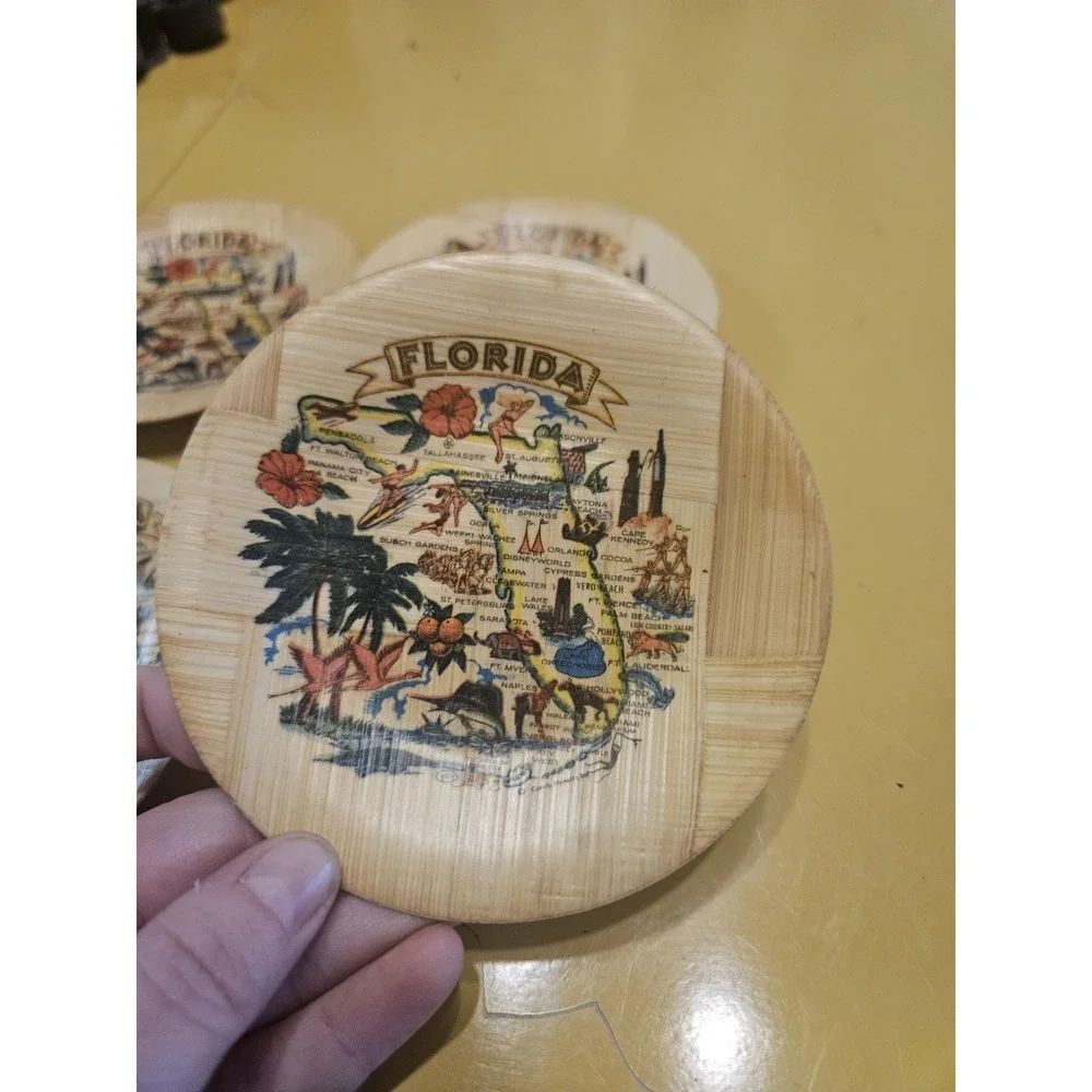 Vintage Florida Souvenir Bamboo Coasters